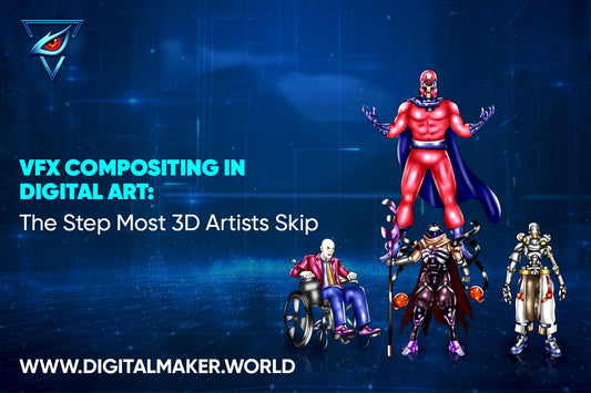 VFX compositing in digital art transforming a raw 3D render into a cinematic final scene digitalmaker.world
