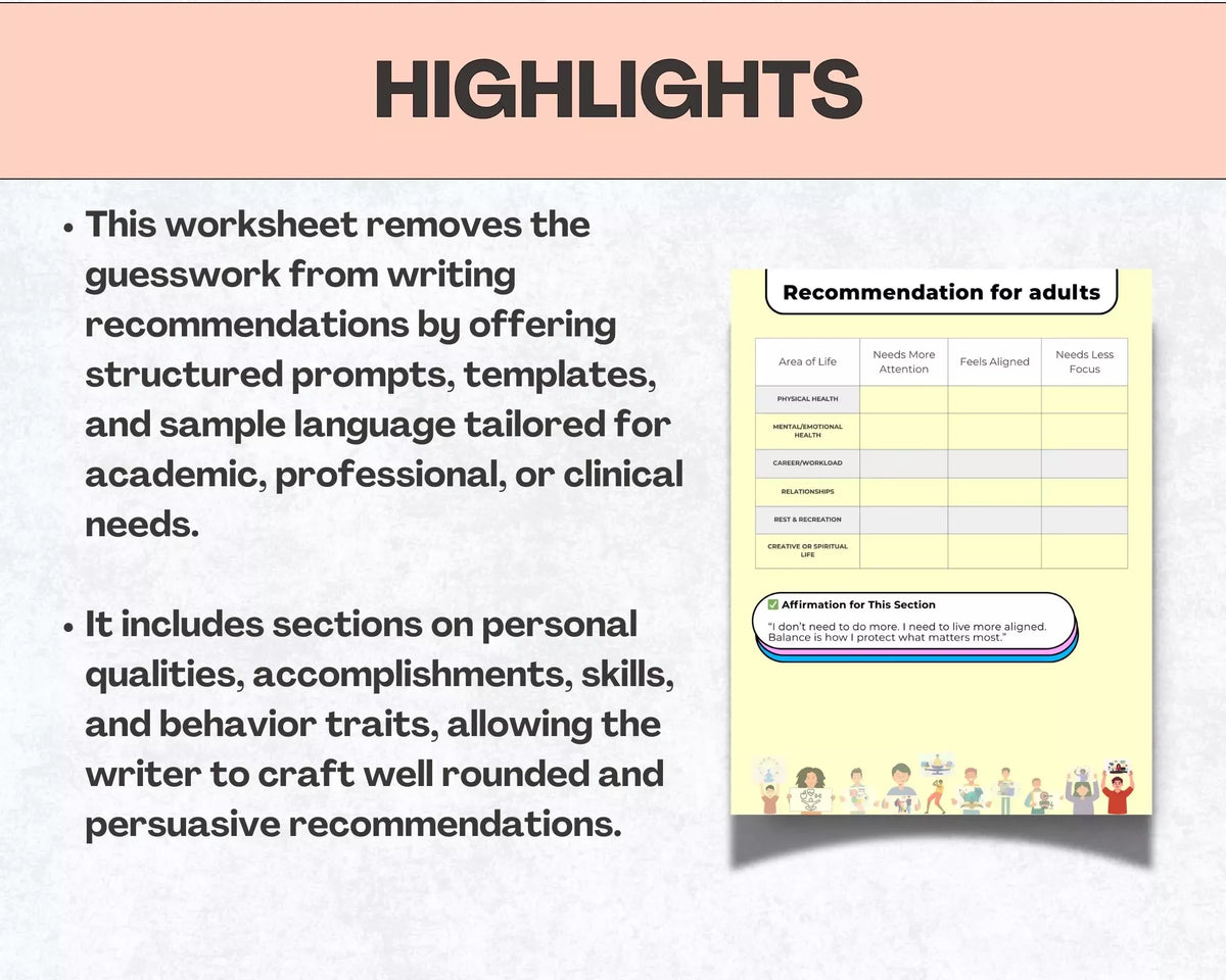 Recommendation For Adults, 51+ Pages, 10+ Topics, Hyperlinked, (Digital Download) PDF