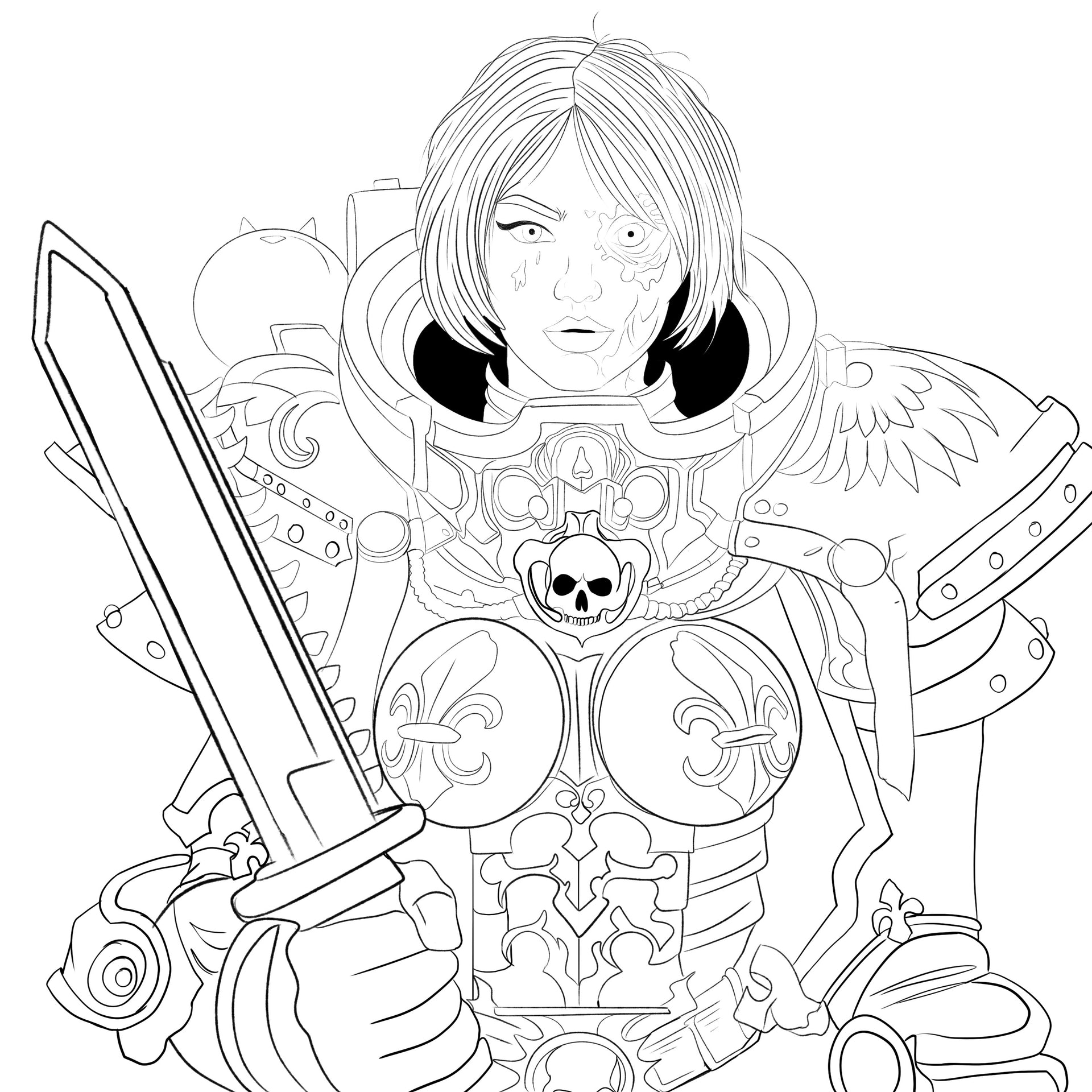 Crimson Battle Sister | Sci-Fi Warrior Digital Illustration