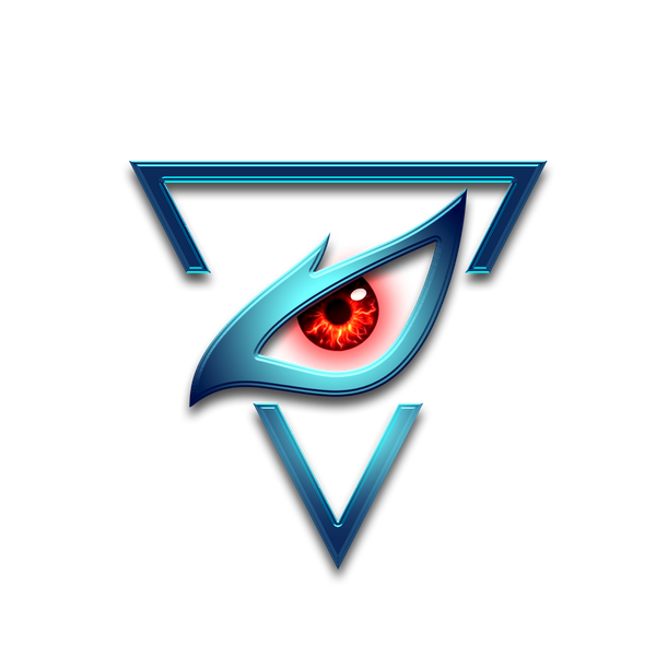 Blue and red eye-like logo with a triangle on a white background