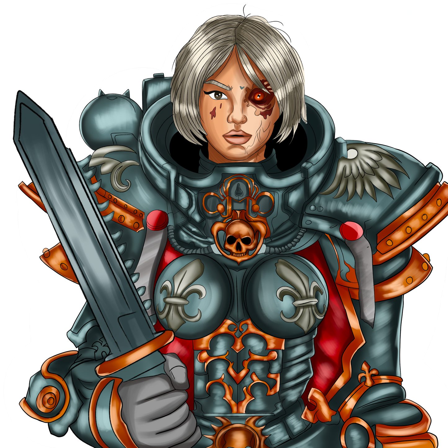 Crimson Battle Sister | Sci-Fi Warrior Digital Illustration
