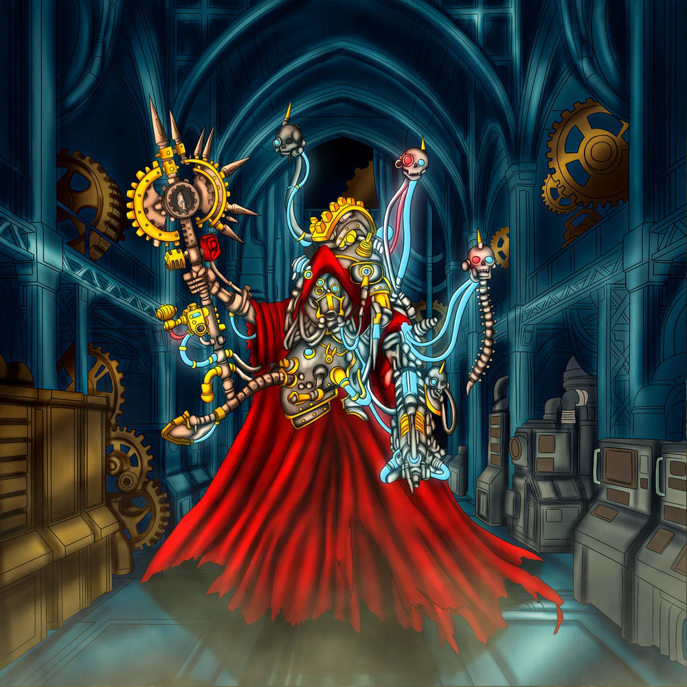 Steampunk Techno-Mage – 2D Fantasy Digital Illustration Mechanical Wizard Wall Art