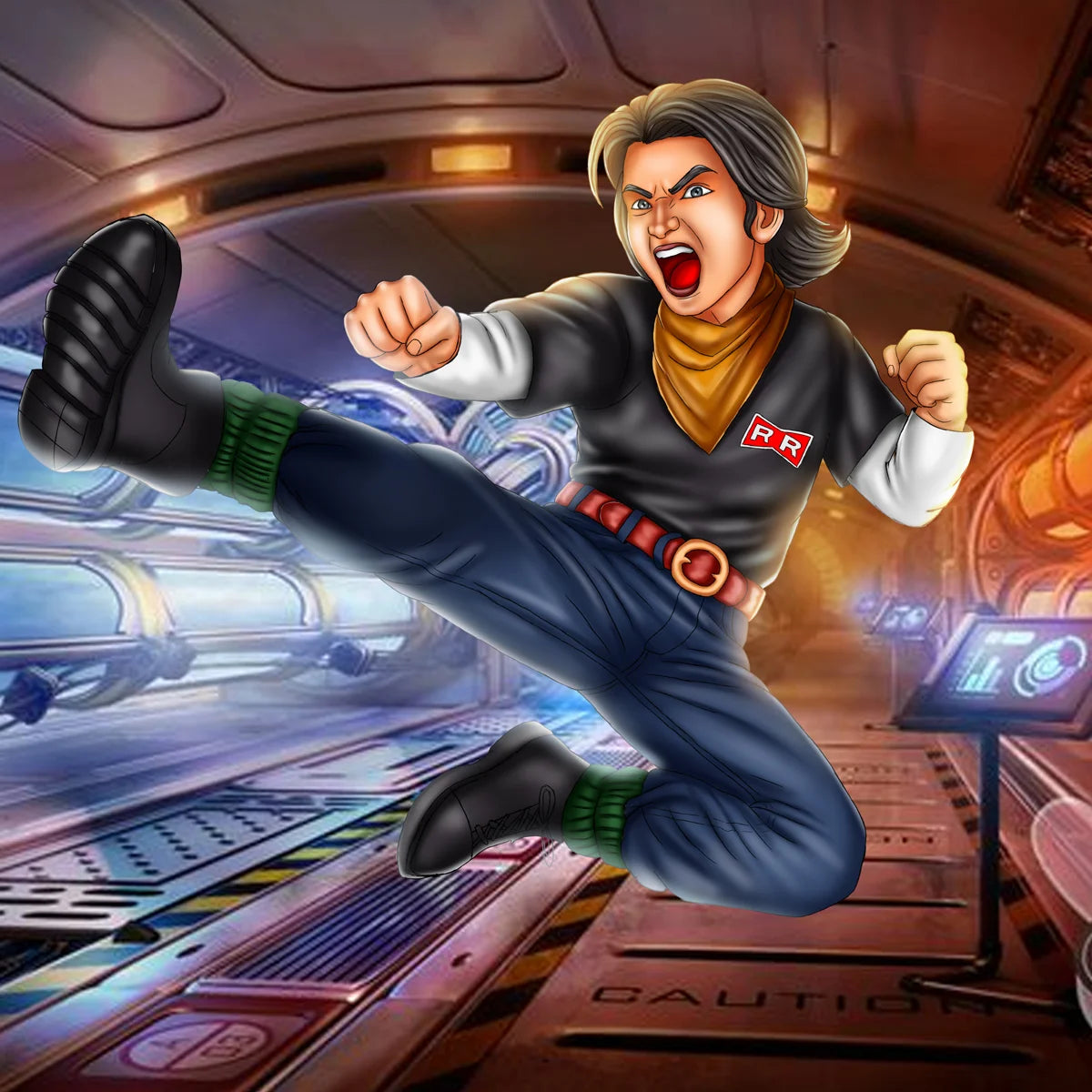 Full Body Dynamic Martial Artist – 2D Digital Illustration | Futuristic Action Character 2d Art