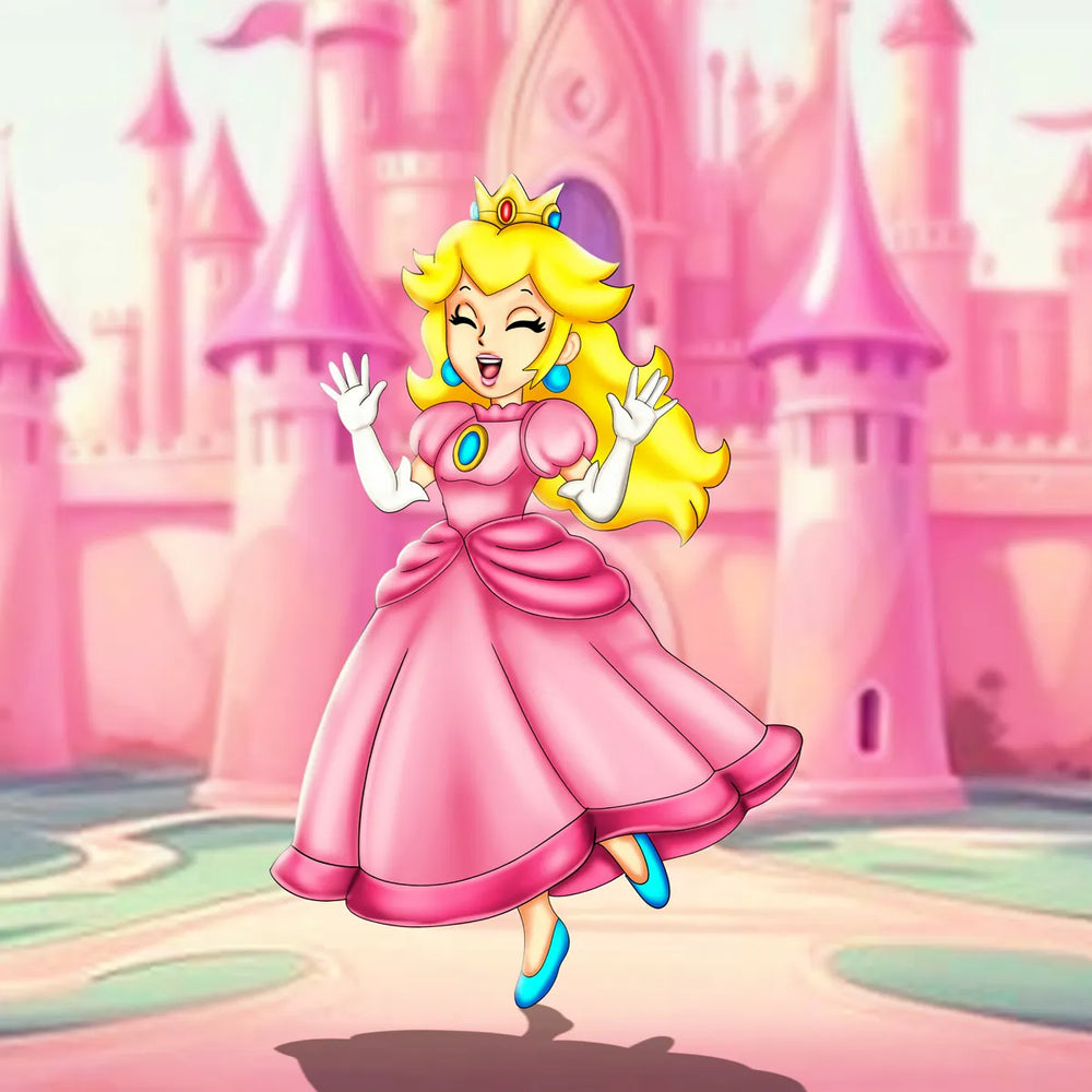 Full Body Pink Princess 2D Digital Art Illustration | Fantasy Castle Printable Wall Art