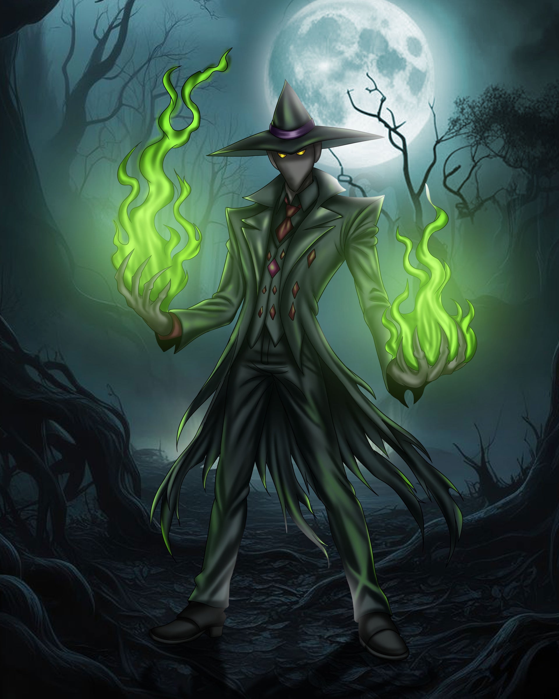 Phantom Warlock | Dark Fantasy Digital Illustration + Background