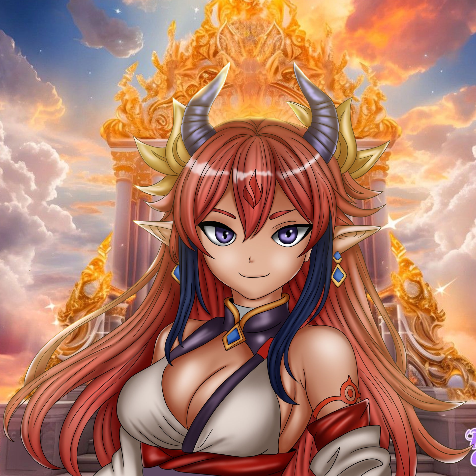 Digital Illustration – Vocaloid Demon Empress (Headshot with Background)