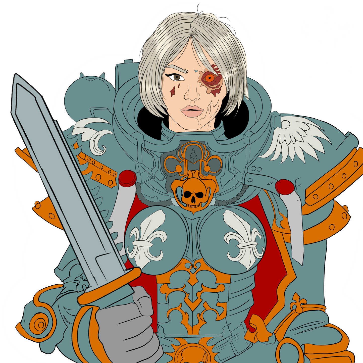 Crimson Battle Sister | Sci-Fi Warrior Digital Illustration