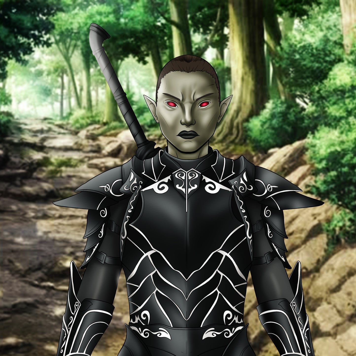 Dark Elf Sentinel | Half-Body Fantasy Character Illustration