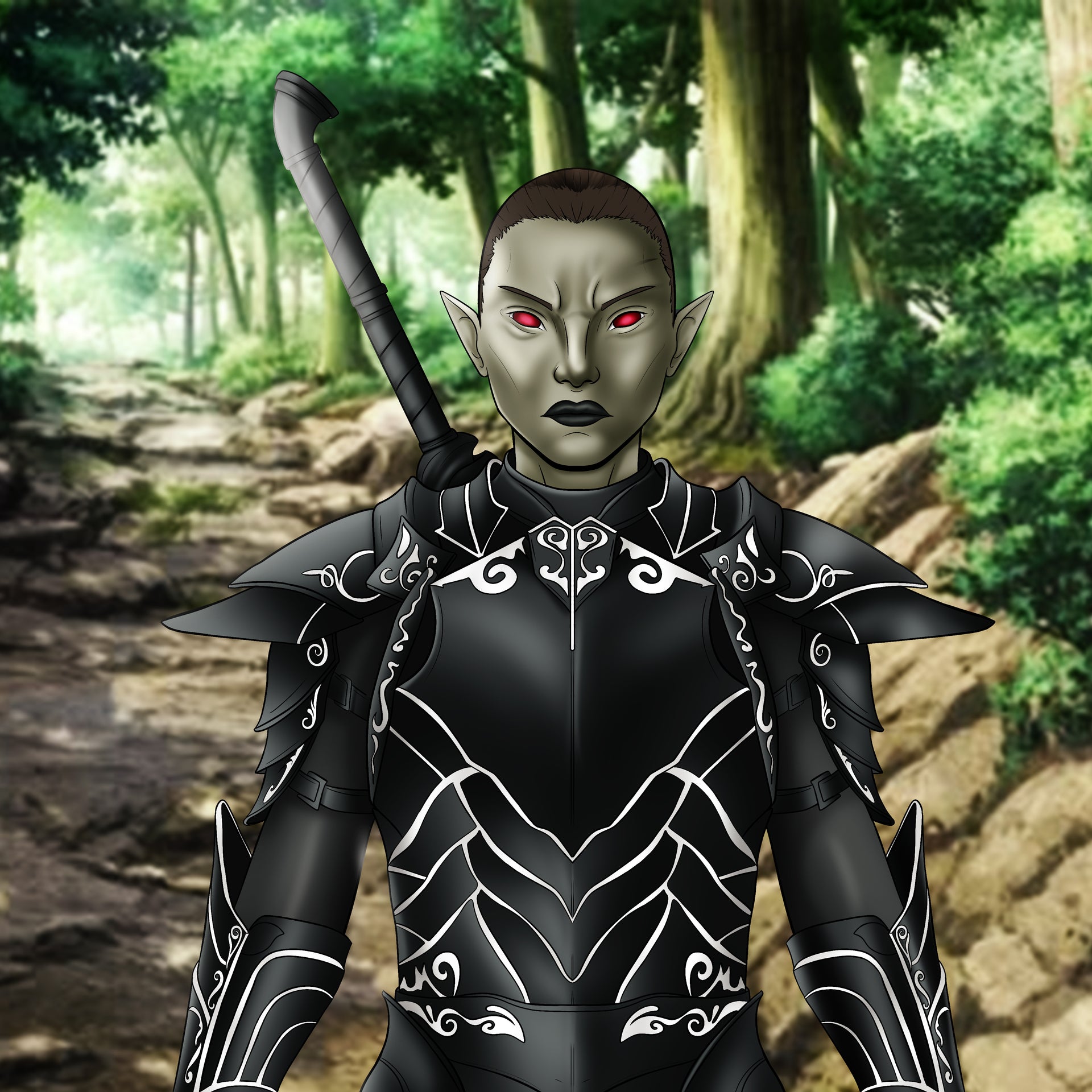 Dark Elf Sentinel | Half-Body Fantasy Character Illustration