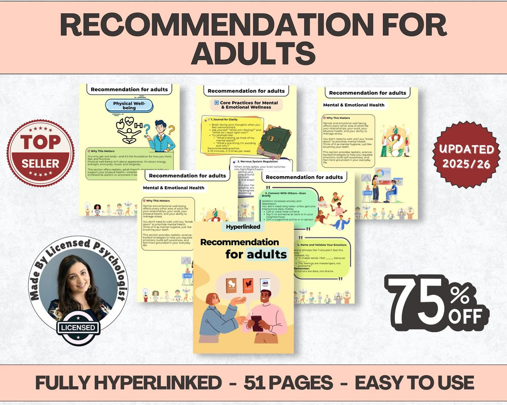 Recommendation For Adults, 51+ Pages, 10+ Topics, Hyperlinked, (Digital Download) PDF