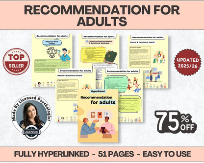 Recommendation For Adults, 51+ Pages, 10+ Topics, Hyperlinked, (Digital Download) PDF